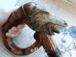 Hand carved walking cane goat Carved walking stick Wooden walking stick NW36