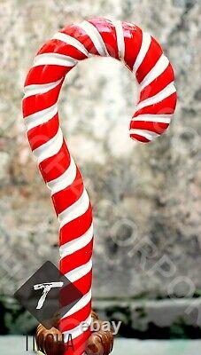 Hand craved Christmas candy wooden walking cane candy walking stick best gift 11