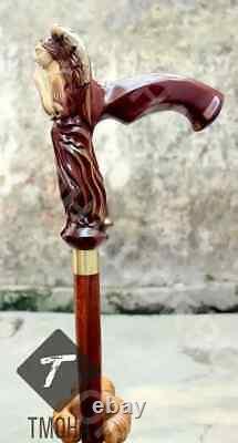 Hand craved angle praying handle wooden walking cane angle praying walking stick