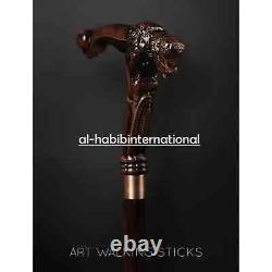 Hand craved buffalo handle wooden walking cane walking stick animal best gif