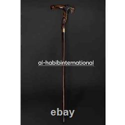 Hand craved buffalo handle wooden walking cane walking stick animal best gif