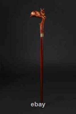 Hand craved cat handle wooden walking cane cat walking stick Christmas gift A1