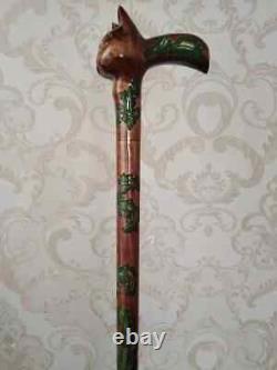 Hand craved cat handle wooden walking cane cat walking stick Christmas gift U