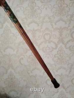 Hand craved cat handle wooden walking cane cat walking stick Christmas gift U