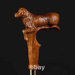 Hand craved dog handle wooden walking cane dog animal walking stick best giftA