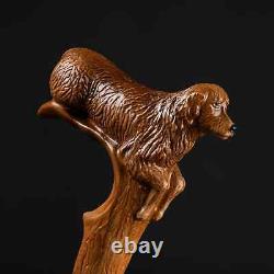 Hand craved dog handle wooden walking cane dog animal walking stick best giftA