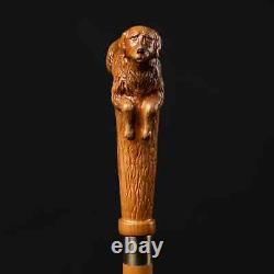 Hand craved dog handle wooden walking cane dog animal walking stick best giftA