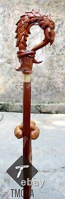 Hand craved dragon handle wooden walking cane dragon walking stick best GF