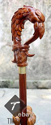 Hand craved dragon handle wooden walking cane dragon walking stick best GF