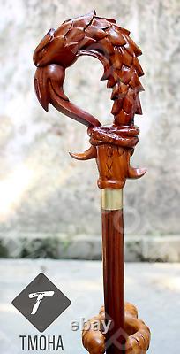 Hand craved dragon handle wooden walking cane dragon walking stick best GF