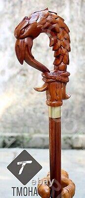 Hand craved dragon handle wooden walking cane dragon walking stick best GF