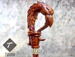 Hand craved dragon handle wooden walking cane dragon walking stick best GF