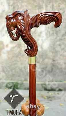 Hand craved elephant handle wooden walking cane elephant walking stick best GF