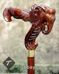 Hand craved elephant handle wooden walking cane elephant walking stick best GF