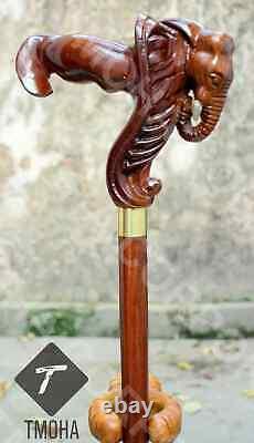 Hand craved elephant handle wooden walking cane elephant walking stick best GF