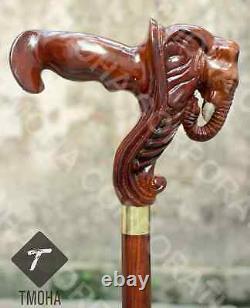 Hand craved elephant handle wooden walking cane elephant walking stick best GF