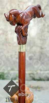 Hand craved horse handle wooden walking cane horse animal walking stick best gf