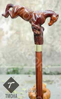 Hand craved horse handle wooden walking cane horse animal walking stick best gf