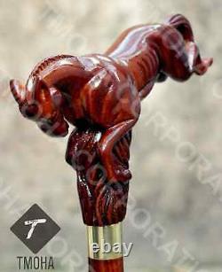 Hand craved horse handle wooden walking cane horse animal walking stick best gf