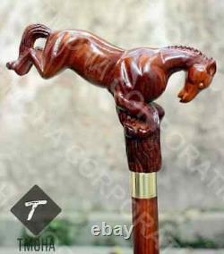 Hand craved horse handle wooden walking cane horse animal walking stick best gf