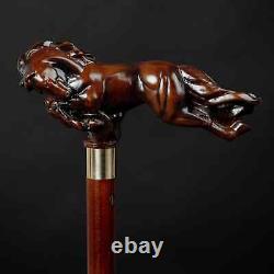 Hand craved horse handle wooden walking cane walking stick horse Christmas giftA