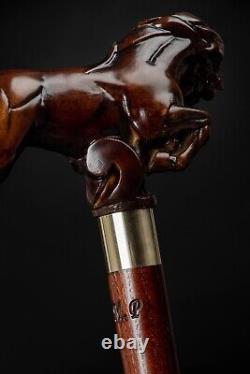 Hand craved horse handle wooden walking cane walking stick horse Christmas giftA