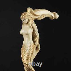 Hand craved mermaid handle wooden walking cane mermaid walking stick best giftA