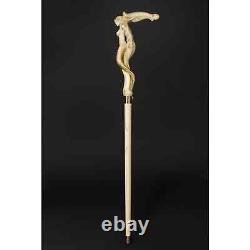 Hand craved mermaid handle wooden walking cane mermaid walking stick best giftA