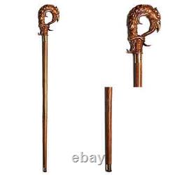 Hand craved phoenix bird handle wooden walking cane walking stick best gift A1