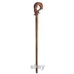 Hand craved phoenix bird handle wooden walking cane walking stick best gift A1