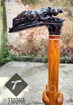 Hand craved wild head handle wooden walking cane wild head walking stick best GF