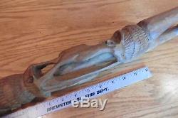 Hand made cane walking stick carved wood wooden animal goat ram antelope Vintage