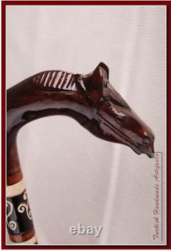 Handcarved Horse Head Unique Walking Stick, Handmade Wooden Carved Cane Gift