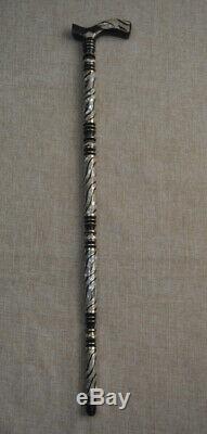 Handcrafted 31 Natural Mother of Pearl Inlay Ebony Wooden Walking Cane Stick