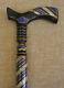 Handcrafted 35 Lapis & Mother Of Pearl Inlaid Ebony Wooden Walking Cane Stick