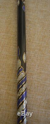 Handcrafted 35 Lapis & Mother of Pearl Inlaid Ebony Wooden Walking Cane Stick