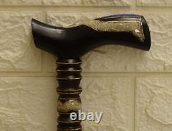 Handcrafted 35 Lapis & Mother of Pearl Inlay Ebony Wooden Stick Cane, 88 cm