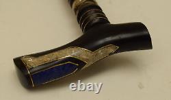 Handcrafted 35 Lapis & Mother of Pearl Inlay Ebony Wooden Stick Cane, 88 cm