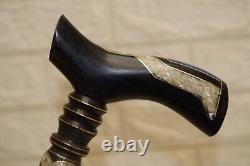 Handcrafted 35 Lapis & Mother of Pearl Inlay Ebony Wooden Stick Cane, 88 cm