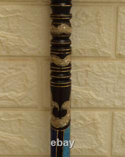 Handcrafted 35 Lapis & Mother of Pearl Inlay Ebony Wooden Stick Cane, 88 cm