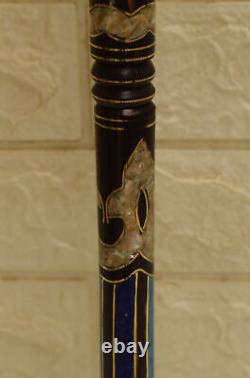 Handcrafted 35 Lapis & Mother of Pearl Inlay Ebony Wooden Stick Cane, 88 cm