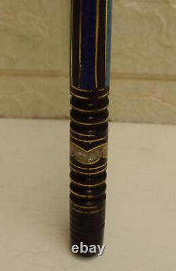 Handcrafted 35 Lapis & Mother of Pearl Inlay Ebony Wooden Stick Cane, 88 cm