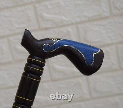 Handcrafted 36 Lapis & Mother of Pearl Inlay Wooden Stick, 92 cm Walking Cane