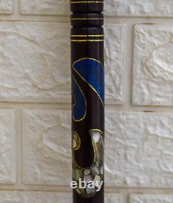 Handcrafted 36 Lapis & Mother of Pearl Inlay Wooden Stick, 92 cm Walking Cane