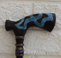 Handcrafted 36 Turquoise Inlaid Wooden Stick, 92 cm Walking Cane