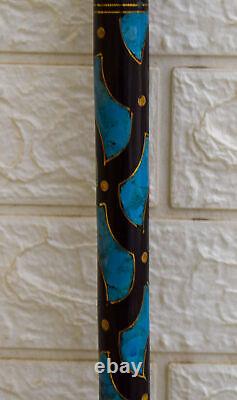 Handcrafted Egyptian 38 Turquoise Amber Inlay Wooden Stick, 98 cm Walking Cane