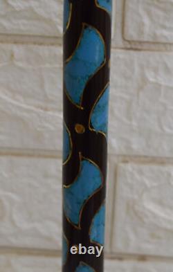 Handcrafted Egyptian 38 Turquoise Amber Inlay Wooden Stick, 98 cm Walking Cane