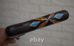 Handcrafted Egyptian 38 Turquoise Amber Inlay Wooden Stick, 98 cm Walking Cane