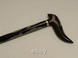 Handcrafted Egyptian Walking Wooden Cane, Mother of Pearl Inlay ebony Stick