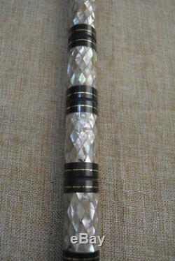 Handcrafted Mother of Pearl Inlaid Egyptian Ebony Wooden Walking Cane Stick